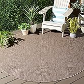 SAFAVIEH Washable Rug Outdoor Beach House Collection - 6'7" Round, Beige, Non-Shedding & Easy to Clean, Ideal for Patio, Back