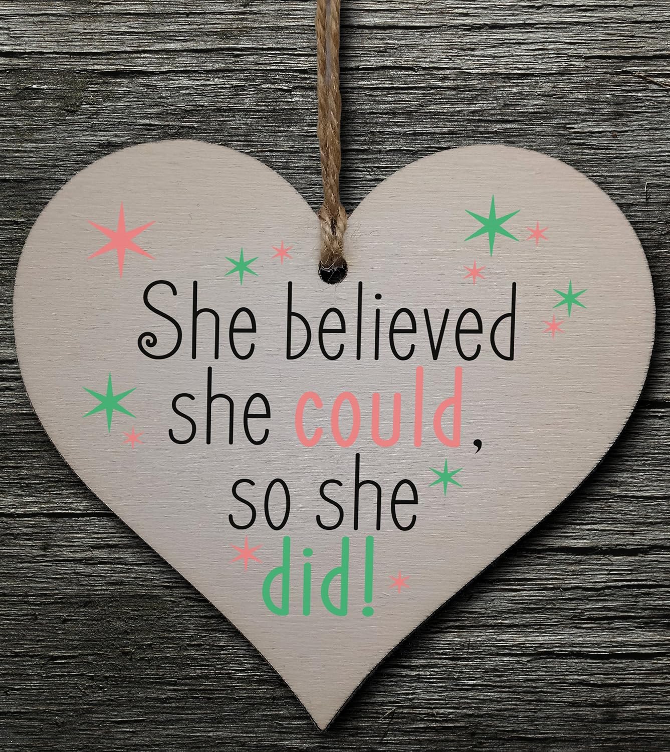 Motivational Hanging Wooden Heart - Handmade Decorative Sign with Positive Quote - Gift for Women Girls, Teen Room or Office Decor - Image 3