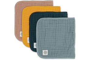 PARKER BABY CO. Parker Baby Muslin Burp Cloths | 100% Cotton Burping Clothes, Newborn Essential | Must-Have Baby Registry, Modern and Trendy Colors | 20"x11" Unisex Large Baby Burp Cloths, 4-Pack Dune Set