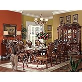 Traditional Kitchen Furniture Set 9pc Formal Dining Table Set Include 1 Extendable Pedestal Table and 8 Upholstered Chairs, 8-Person Solid Wood Extendable Dining Set (Cherry A)