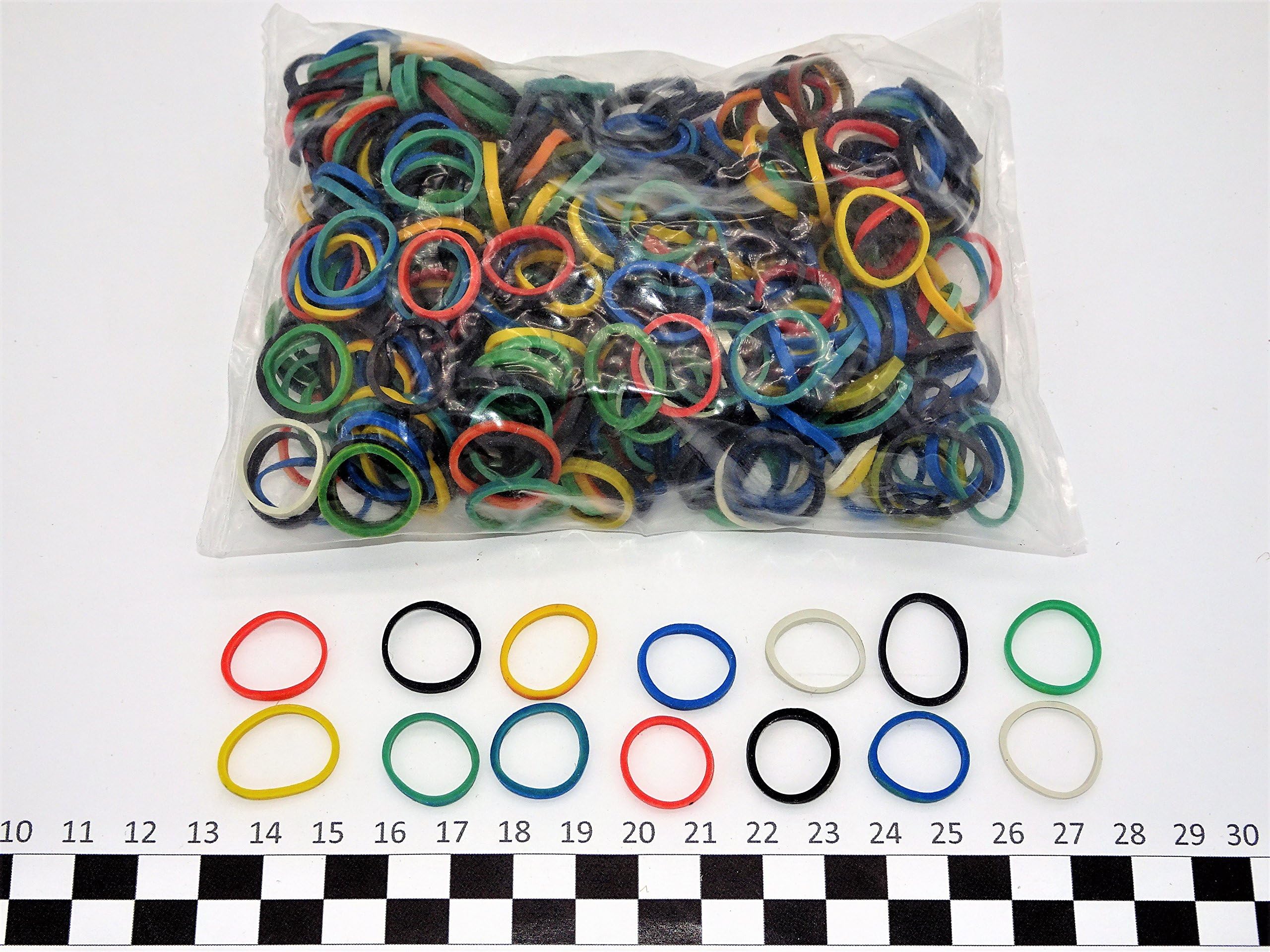progom – ELASTIQUES -20 (Ø13 mm x 1.7 mm – Multi (Red, Green, Blue, White, Yellow) – 50g Bag