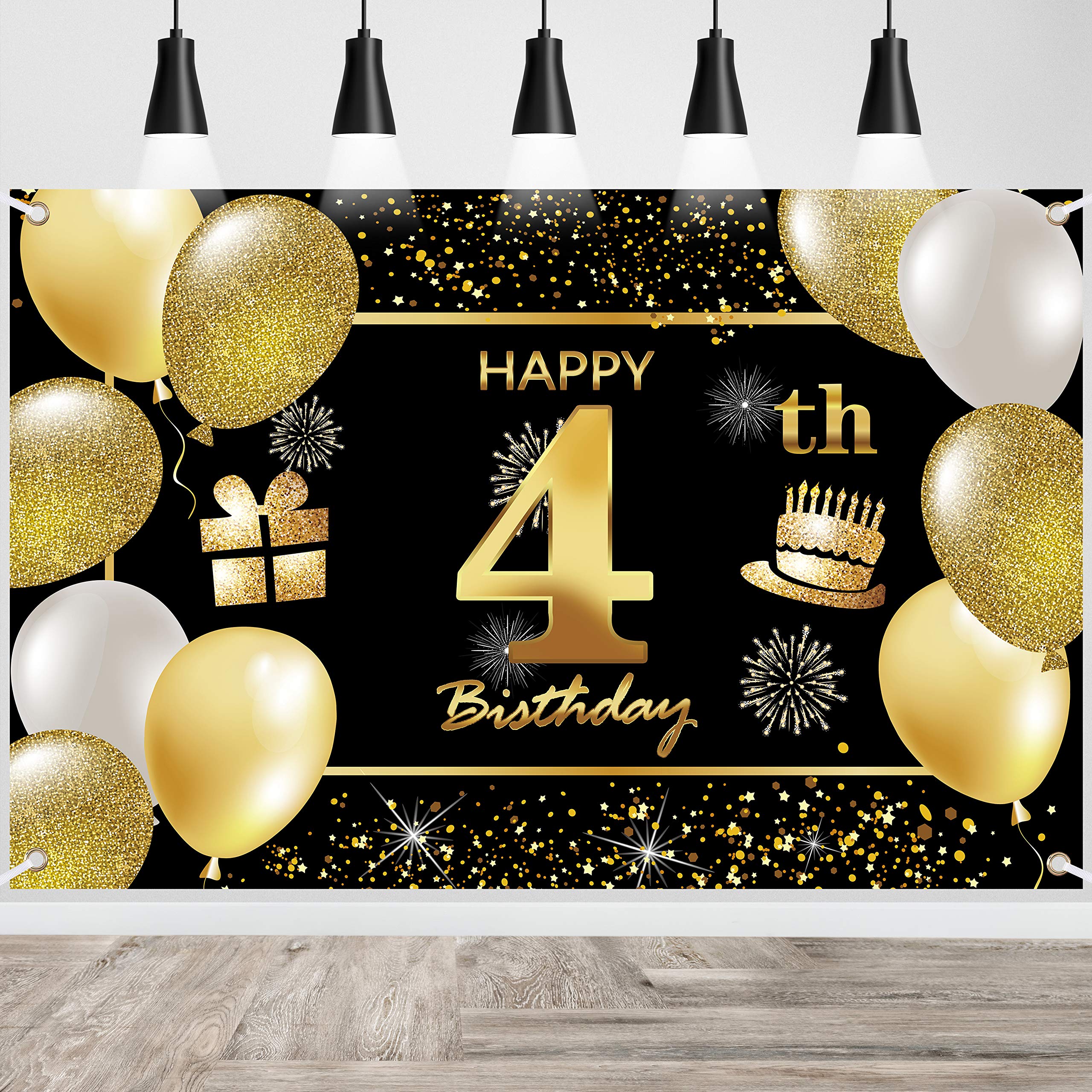 4th Happy Birthday Banner IMISI Birthday Decorations Backdrop for Party