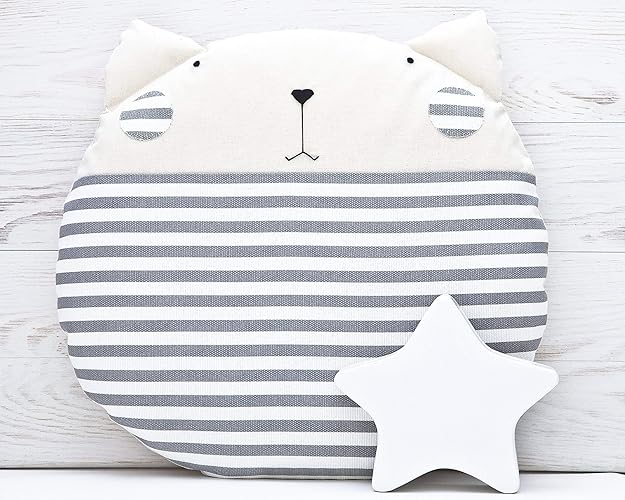 Cat Pillow 15,7 inch Diameter, Gray Nursery Decor, Cat