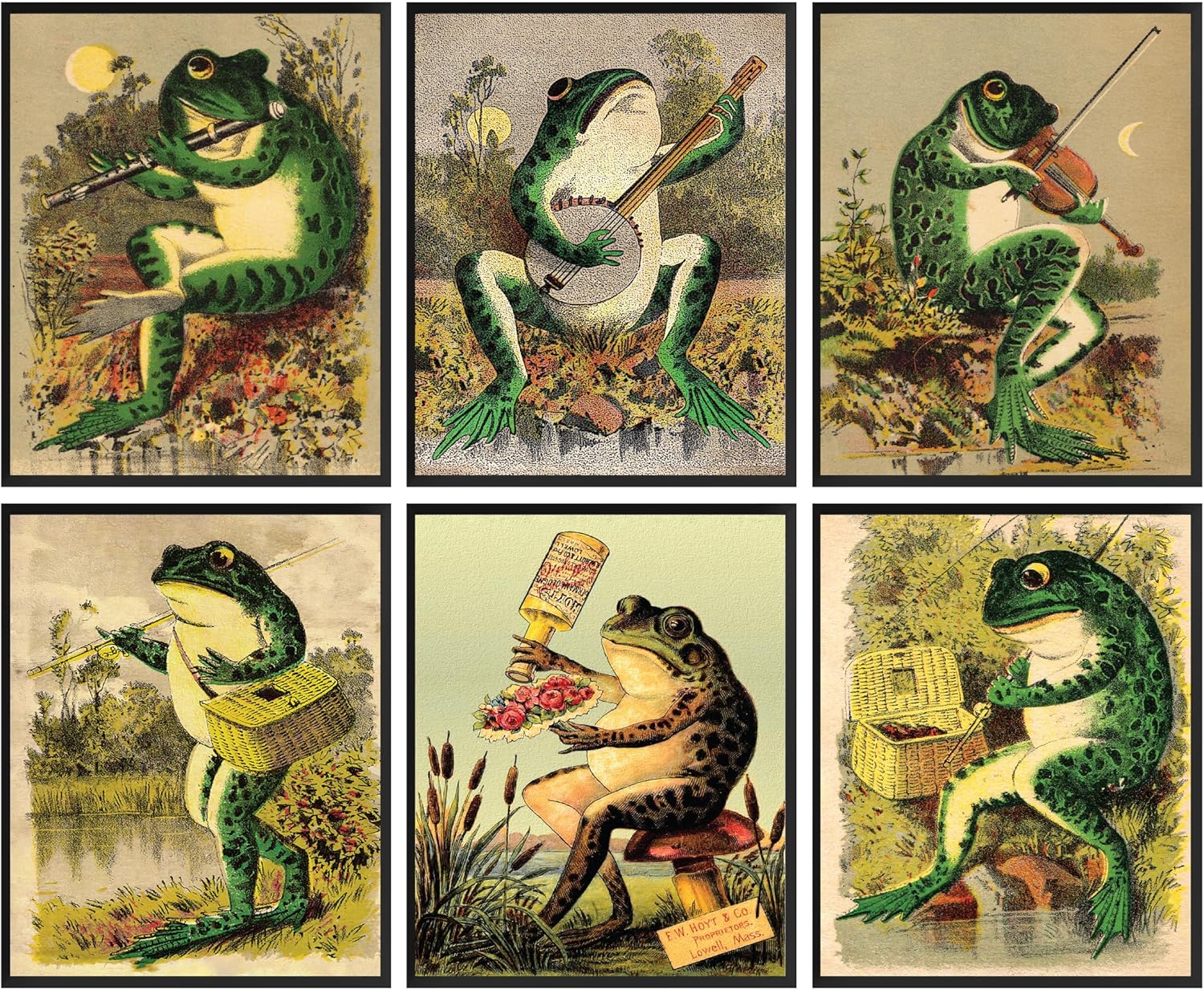 Wall Décor - 97 DECOR Vintage Banjo Frog Poster - Frog Decor for Bedroom, Cottagecore Decor, Frogs Playing Instrument Aesthetic Pictures, Retro Frog Prints Wall Art Poster, Frog Artwork Room Decorations (8x10 UNFRAMED)
