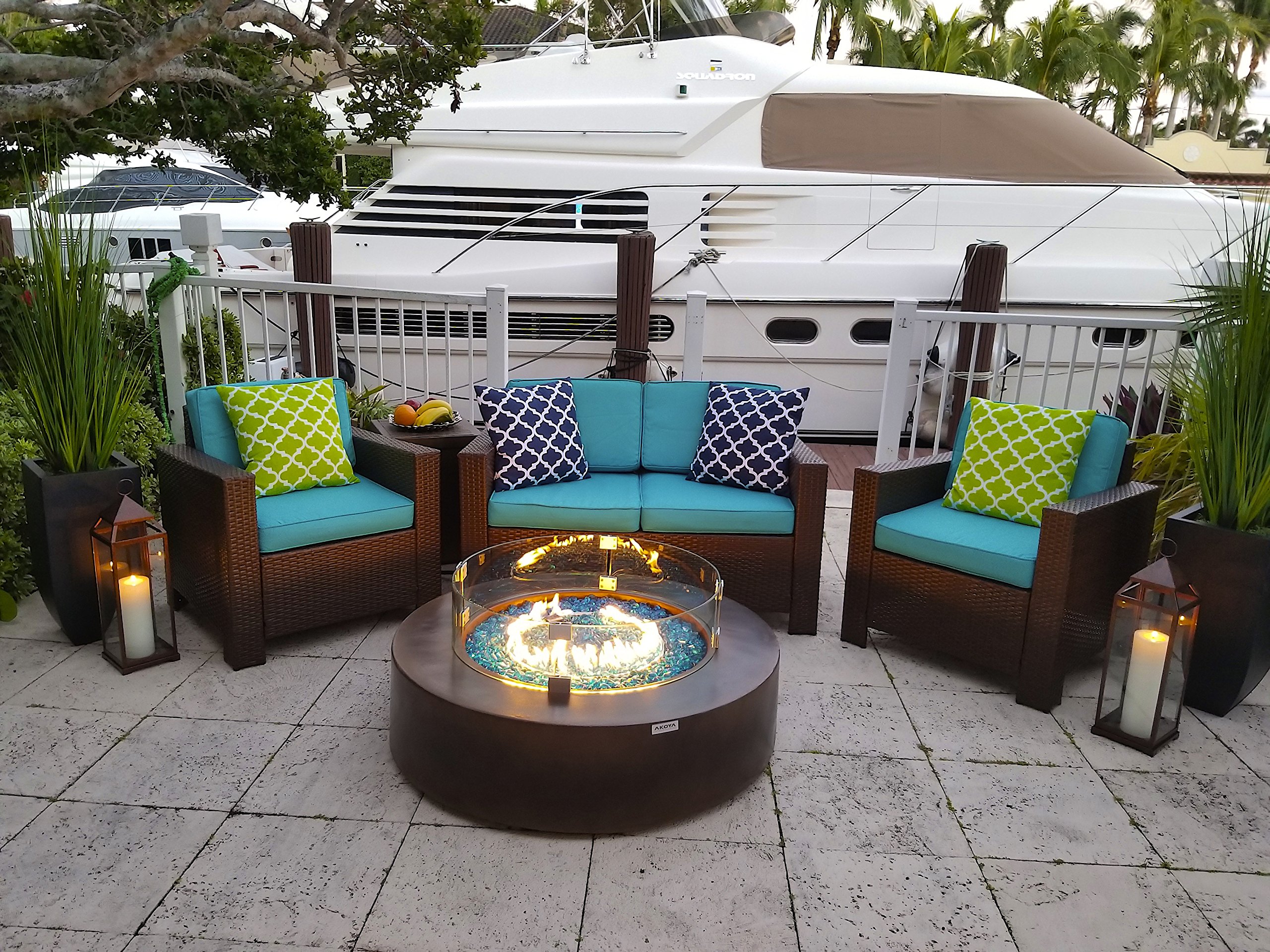 AKOYA Outdoor Essentials 42" Round Modern Concrete Fire Pit Table w