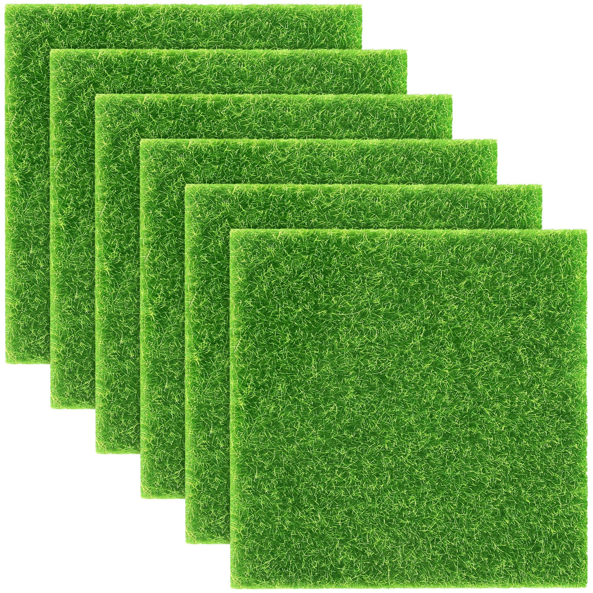 Photo 1 of Elcoho 6 Pieces Fake Grass for Crafts Fairy Garden 6 x 6 Inches Artificial Garden Grass for Miniature Ornament Dollhouse DIY Decoration
