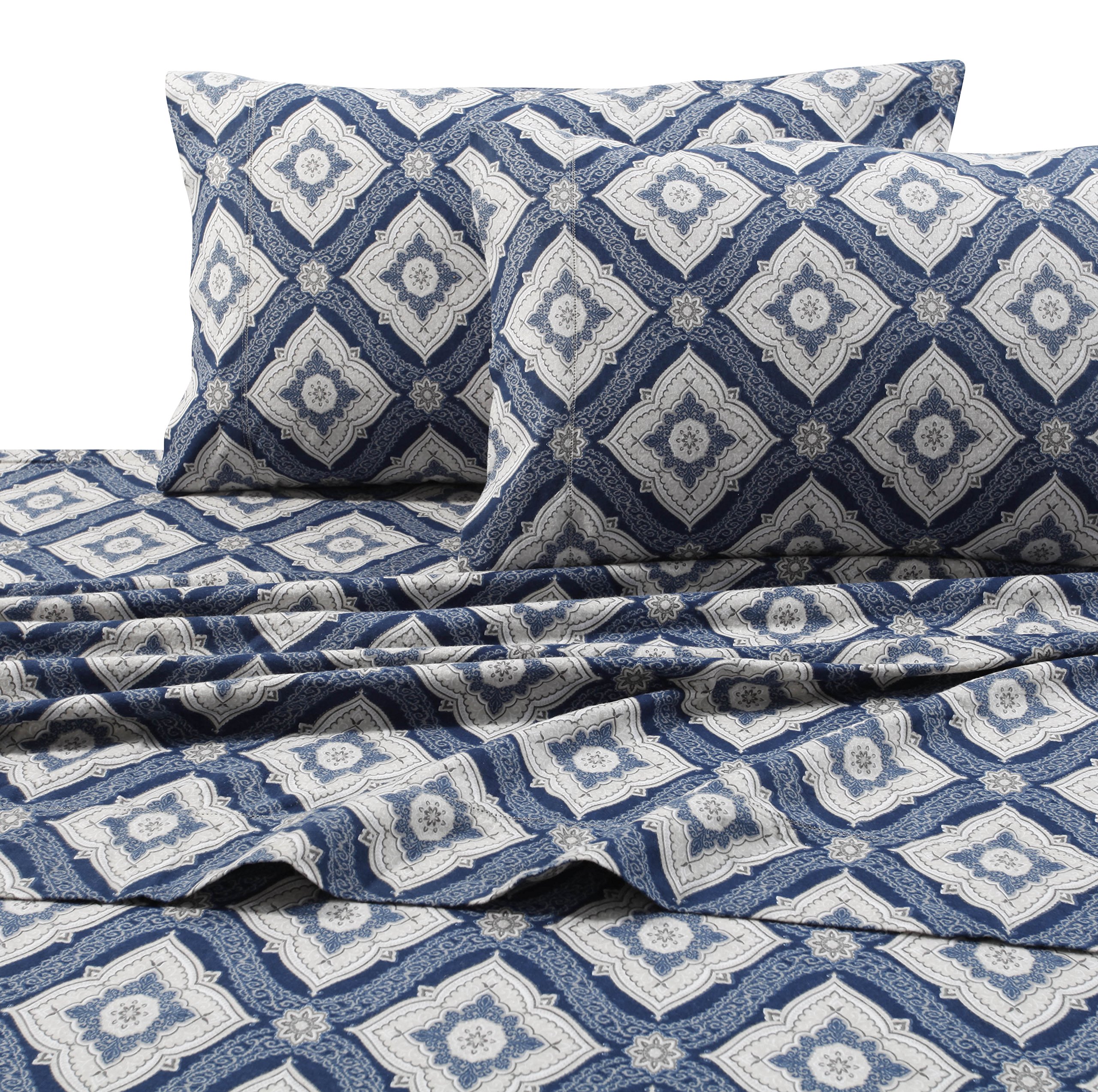 Tribeca Living 100% Cotton Flannel Sheet Set – 200 GSM, Deep Pocket, Ultra Soft & Cozy, Twin XL, Damask Printed