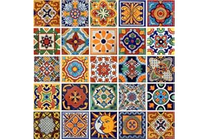 COLOR Y TRADICIÓN COLOR Y TRADICIN 100 Mexican Talavera Tiles, 25 Different Designs, 4x4 Inches, Handpainted, Suitable for Walls, Counter Tops, Backsplash