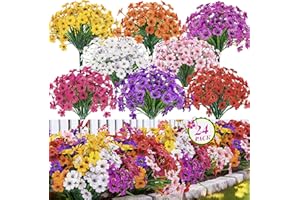 Der Rose 24 Bundles Artificial Flowers for Outdoor UV Resistant Faux Plants for Wedding Home Garden Patio Porch Spring Decor 
