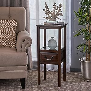 Christopher Knight Home 295250 Noah Brown Mahogany Acacia Wood Accent Table w/Bottom Drawer