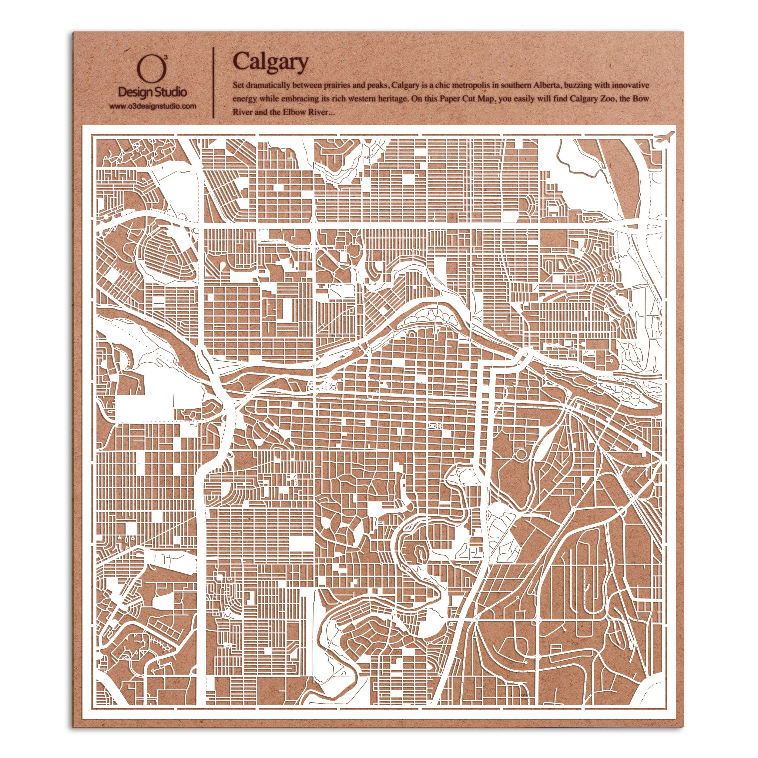 Calgary Paper Cut Map White 30x30 cm Paper Art