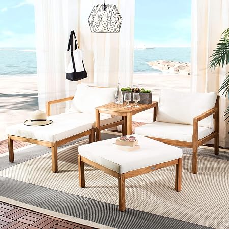 Amazon Com Safavieh Pat6759a Collection Pratia 5 Piece Outdoor Patio Set Beige Natural Garden Outdoor