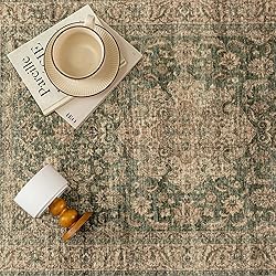 WondRg 2x6 Washable Green Vintage Runner Rug for