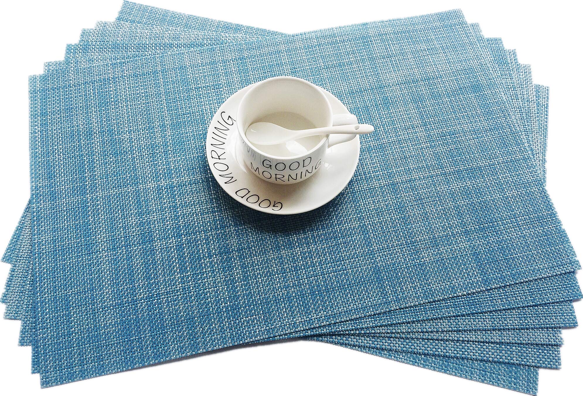 Addfun®Table Mats Set of 6,New PVC Insulation Non-slip Insulation Washable Placemats Blue