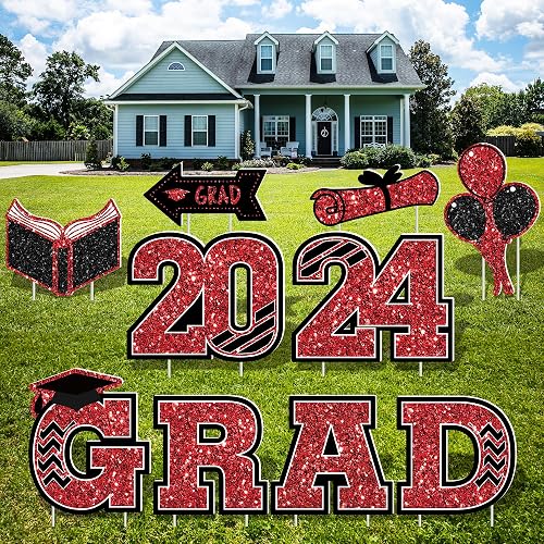 10 PCS Graduation Yard Signs, Red Large Congrats Grad Class of 2024 ...