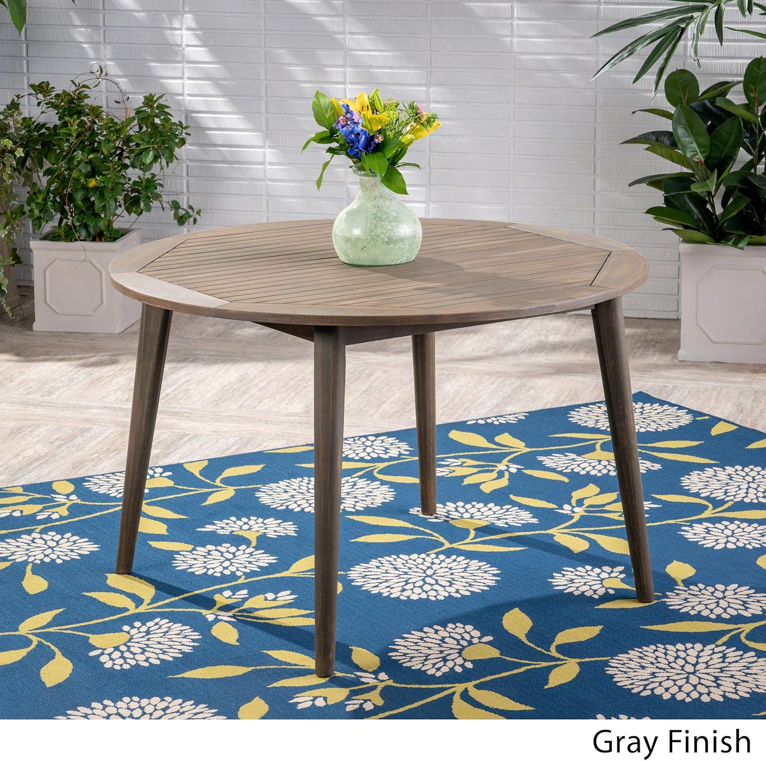 Christopher Knight Home 305154 Nick Outdoor Acacia Wood Round Dining Table, Gray Finish : Garden & Outdoor