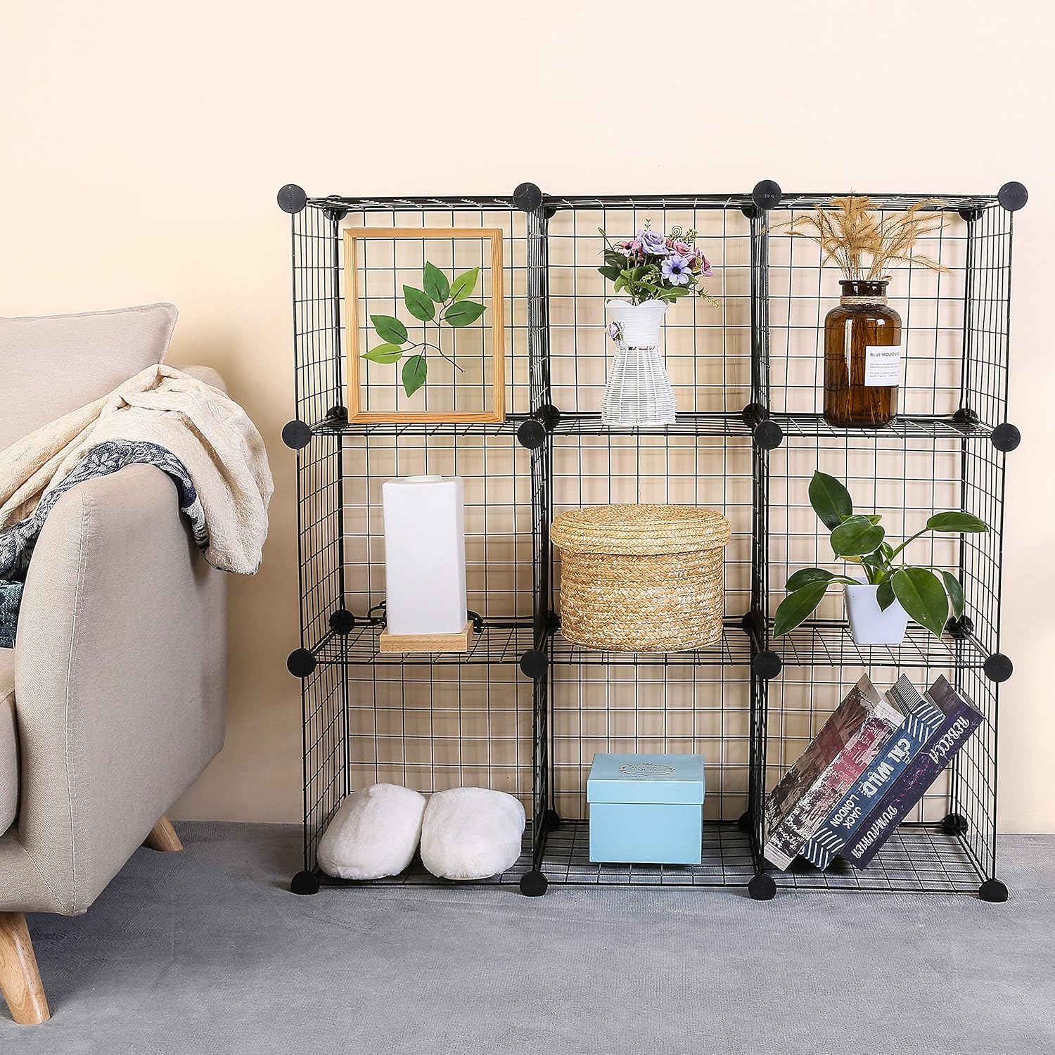 C&AHOME Metal Wire Storage Cubes DIY 9Cube Closet Black and Toys