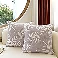 LIPOR Set of 2 Soft Cozy Grey Christmas Throw Pillow Cover Snowflake Fuzzy Microfiber Square Throw Pillowcase Cushion Cover Home Farmhouse Xmas Decor for Sofa Couch Bed 18"x18" (Grey 1)