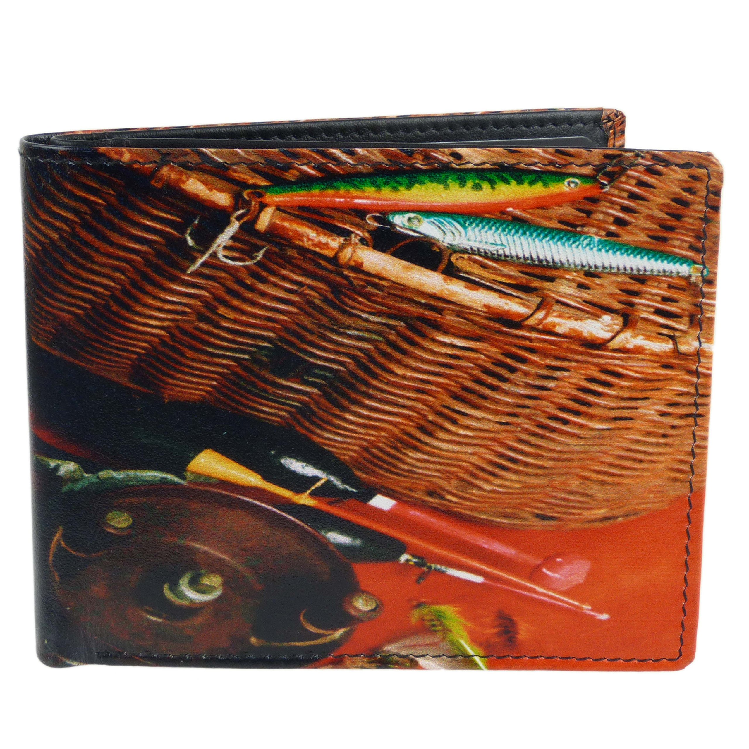 Golunski Mens Leather Fishing Bi-Fold Wallet by Retro Gift Box Anglers Fish Rod Hook Classic