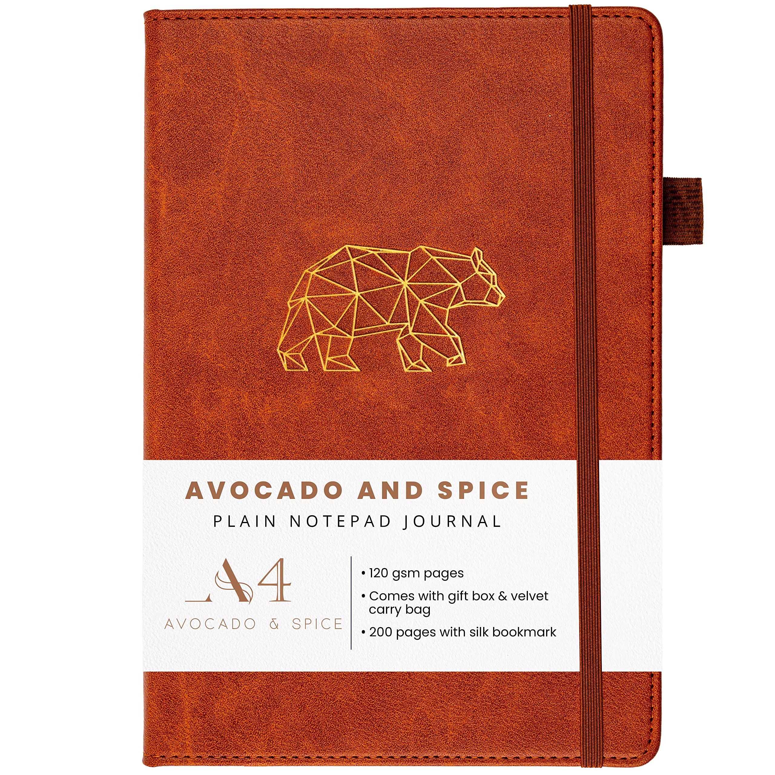 A4 Scrapbook/Sketchbook by Avocado and Spice® Faux Leather Plain Paper Pad with Gift Box & Velvet Bag – Sketchbook A4 Sketch Book for Artists - Drawing Pad 200 Thick Pages (Brown, Plain)