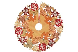 GRANDDECO Thanksgiving Christmas Tree Skirt 36 Inch Orange Maple Leaves Harvest Autumn Holiday Party Dinner Seasonal Decoration (A-Fall and Thanksgiving, Tree Skirt 36")