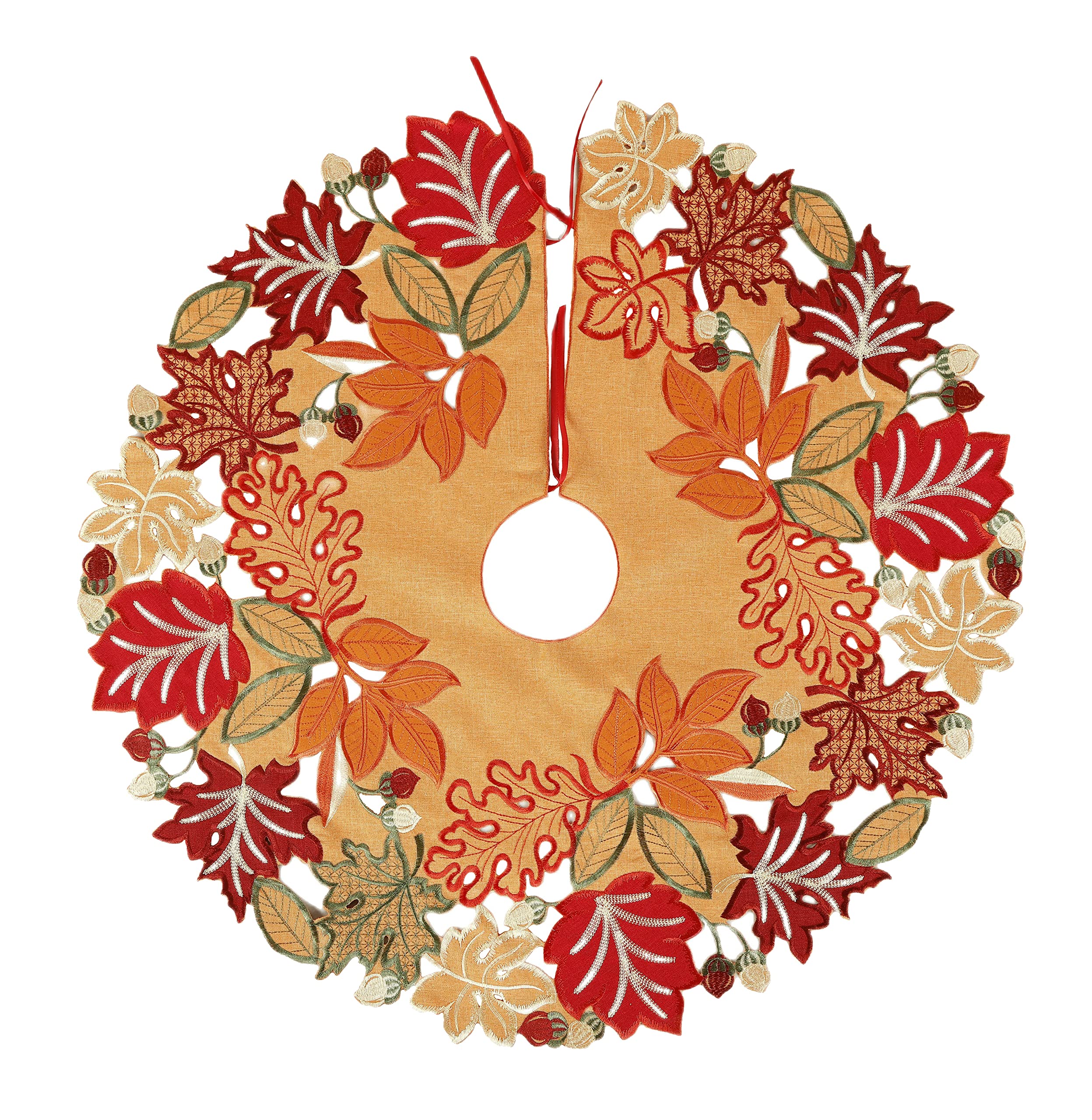 Photo 1 of GRANDDECO Thanksgiving Christmas Tree Skirt 36 Inch Orange Maple Leaves Harvest Autumn Holiday Party Dinner Seasonal Decoration (A-Fall and Thanksgiving, Tree Skirt 36")