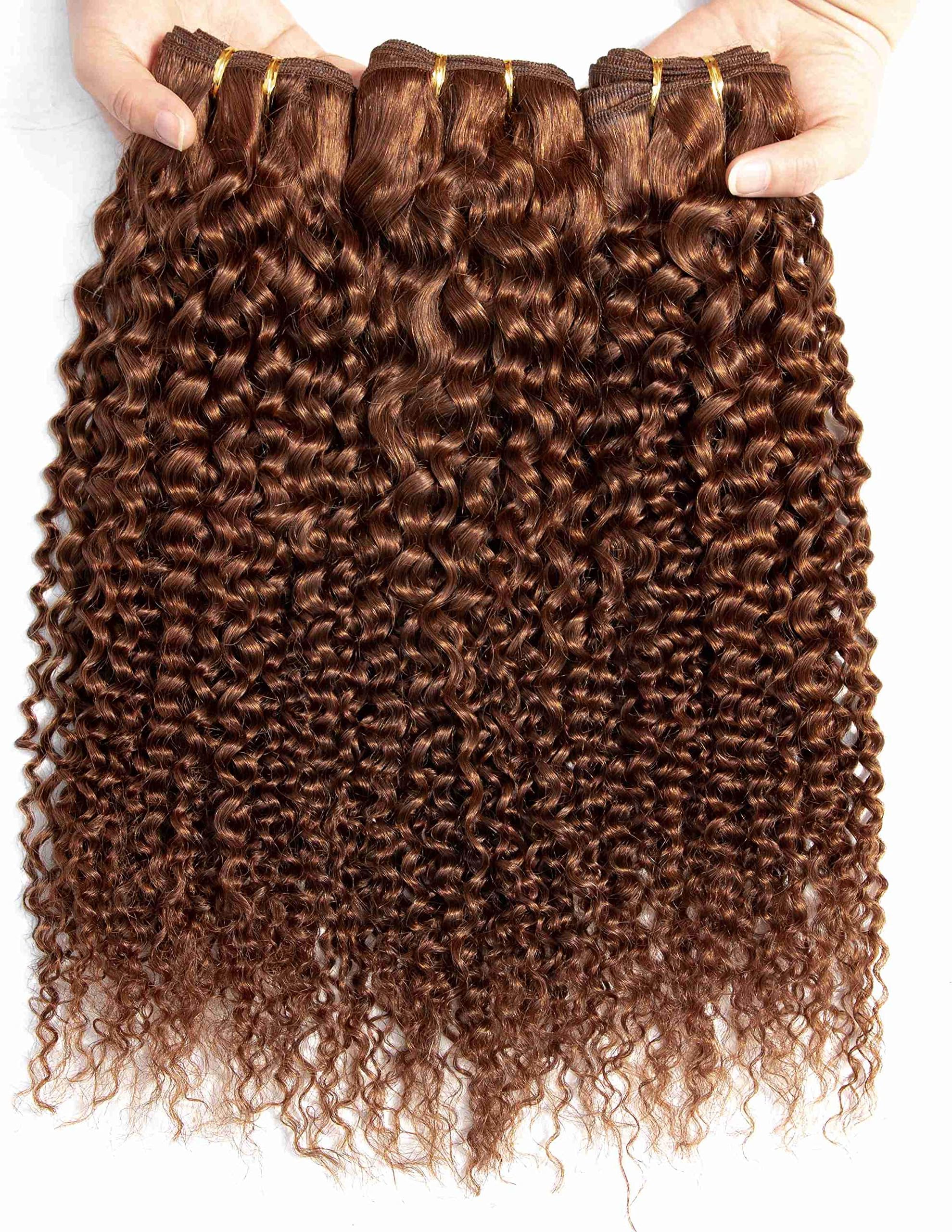 Brazilian Kinkly Curly Bundles Brazilian Virgin Curly Human Hair Extensions Light Brown KinkyCurly Hair Bundles 100% Human Hair Bundles 30# Curly Hair Bundles(10"12"14")