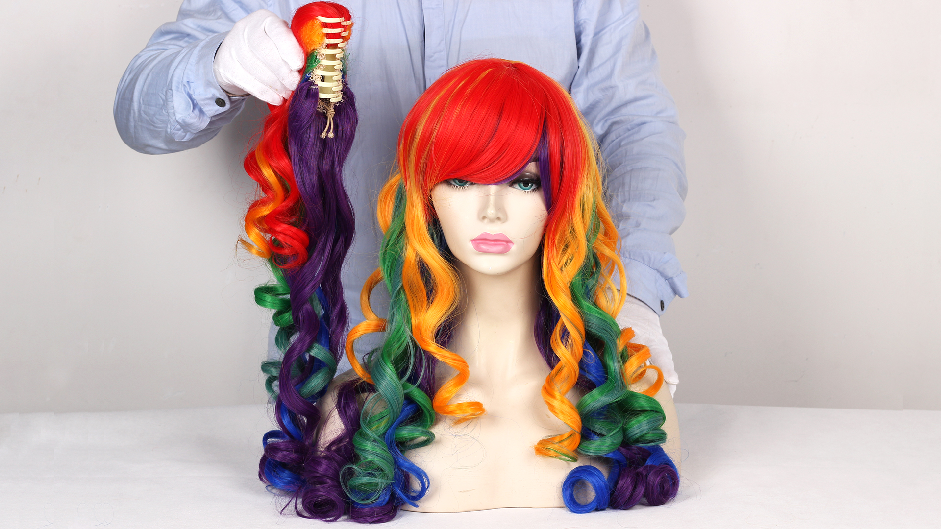 ?PASTEL RAINBOW ? MULTICOLOR COSPLAY CURLY WIG? Amazon.com : MAGQOO Rainbow Wigs for Women Long Curly Wavy  main image 3
