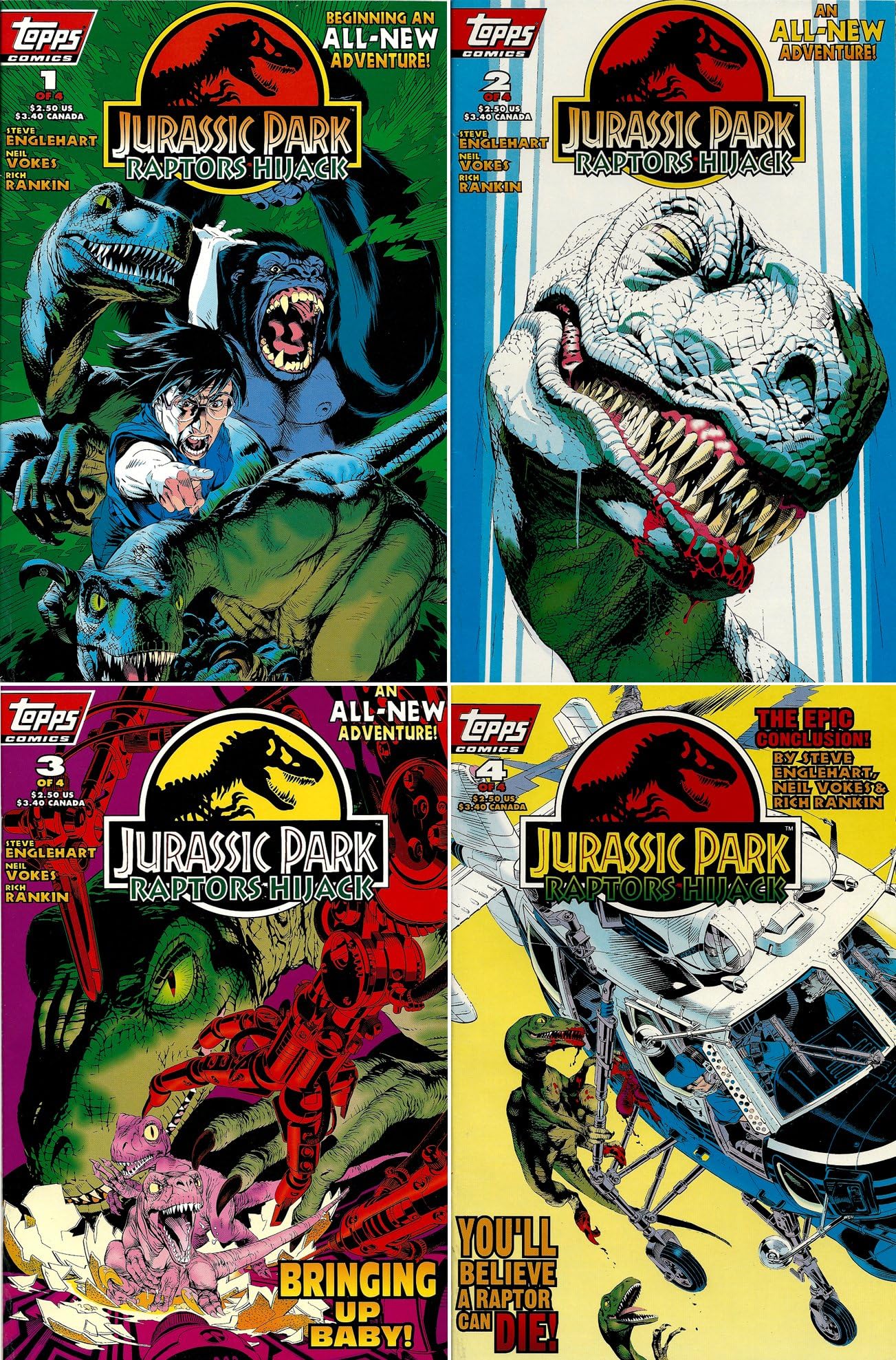 Jurassic Park - Raptors Hijack #1-4 Complete Limited Series (Topps Comics 1994 - 4 Comics)