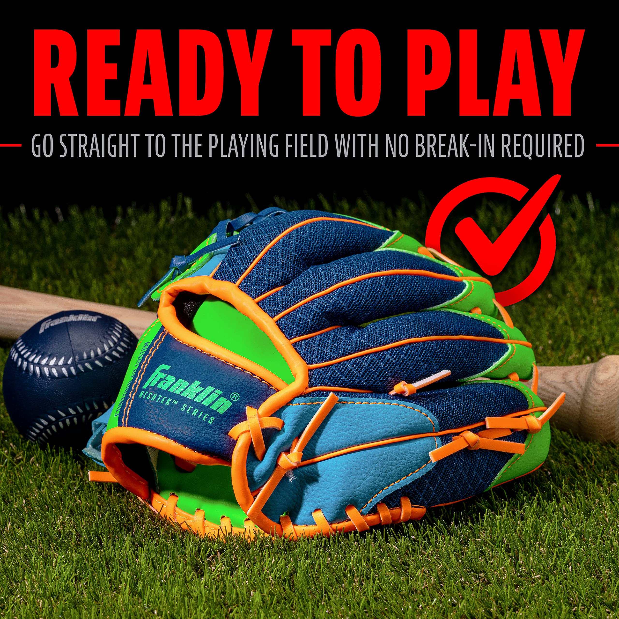 Franklin Sports Kids Baseball Glove + Foam Ball Sets - Meshtek Youth Teeball Gloves for Kids + Toddlers - Left + Right Hand Throw - 9.5