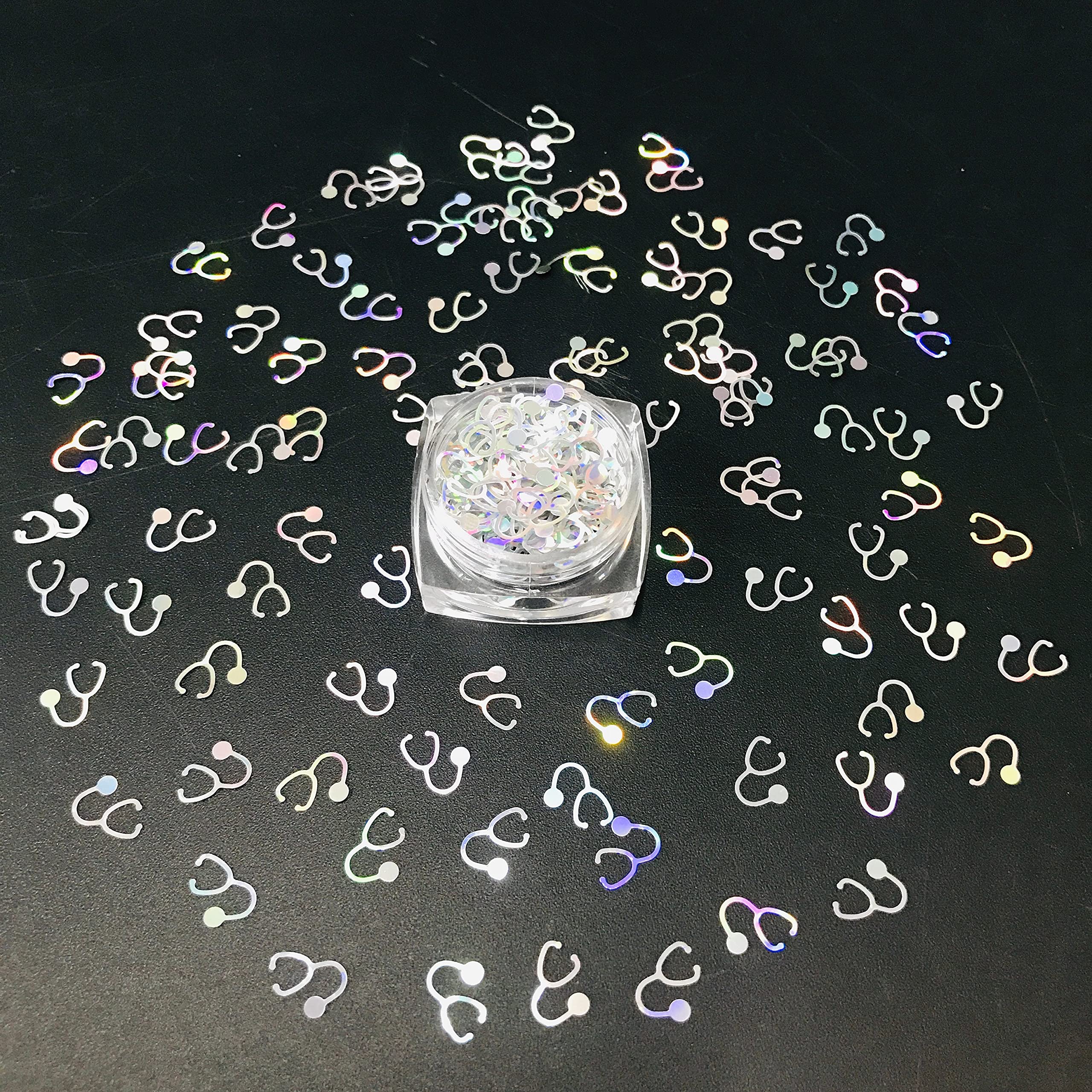 10 Grams/Pack - Stethoscope Shape Holographic Glitter Sequins for Resin DIY Making Art Craft Nail Makeup Decoration Accessories LB100