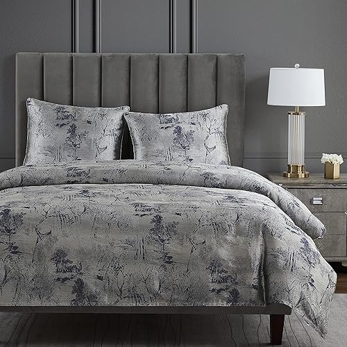 HiEnd Accents Pastoral Jacquard 3 Piece Comforter Set with Pillow Shams, Queen, Silver Metallic Tree Floral Abstract Pattern, Modern Style Luxury Bedding Set, 1 Comforter Cover, 2 Pillowcases - Amazon deal for $193.79