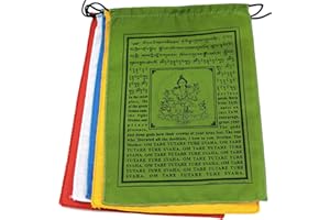 HANDS OF TIBET Handmade Green Tara Tibetan Prayer Flags with English Translation (9"X12")