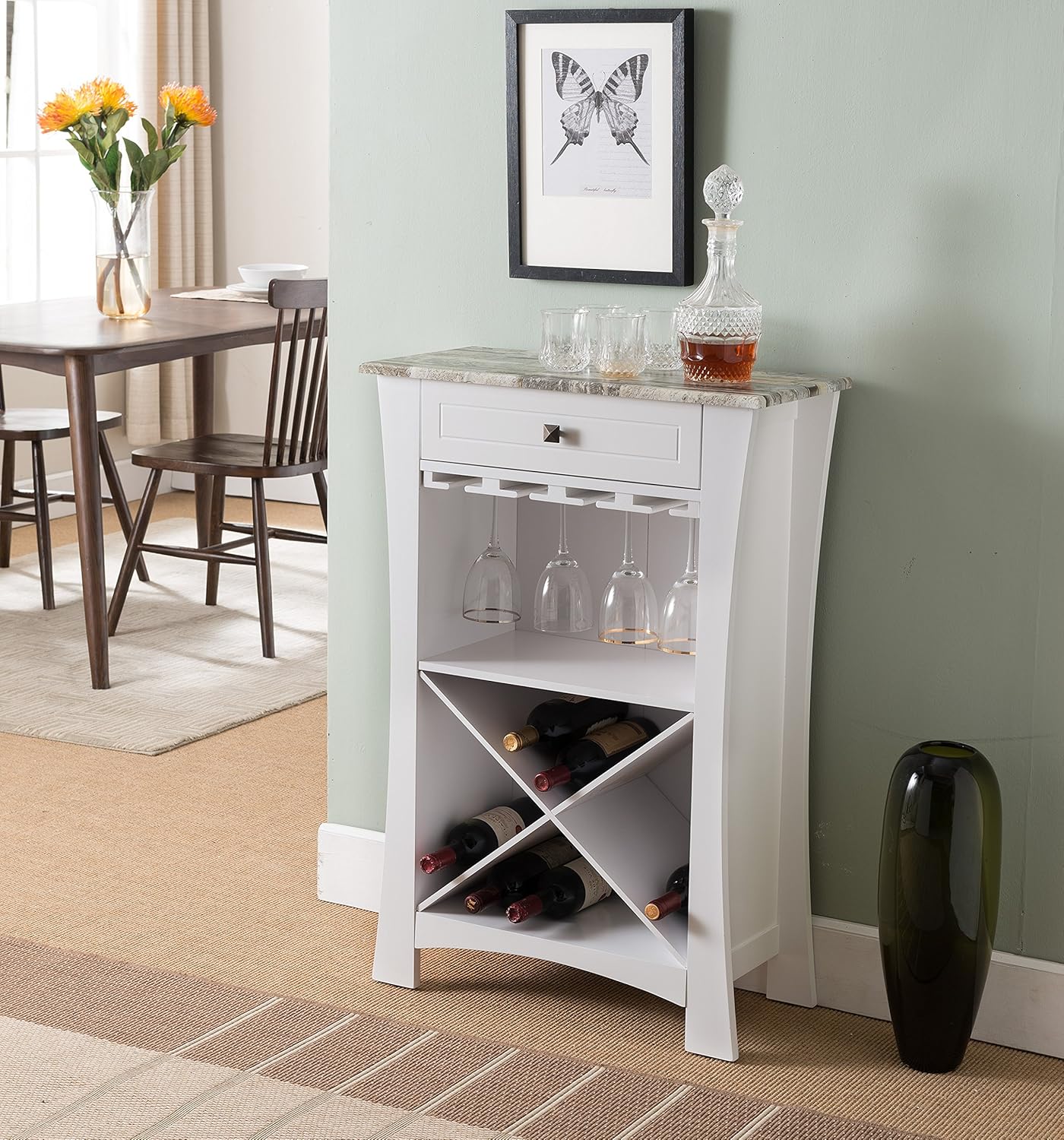 Amazon Com Kings Brand Hiland Bar Cabinet Wine Storage With Glass