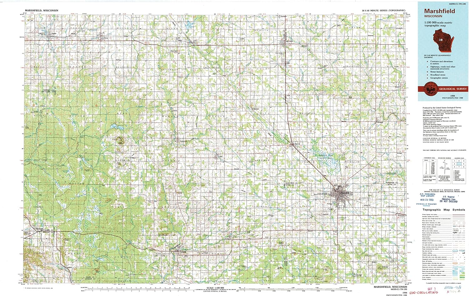 YellowMaps Marshfield WI topo map, 1100000 Scale, 30 X 60