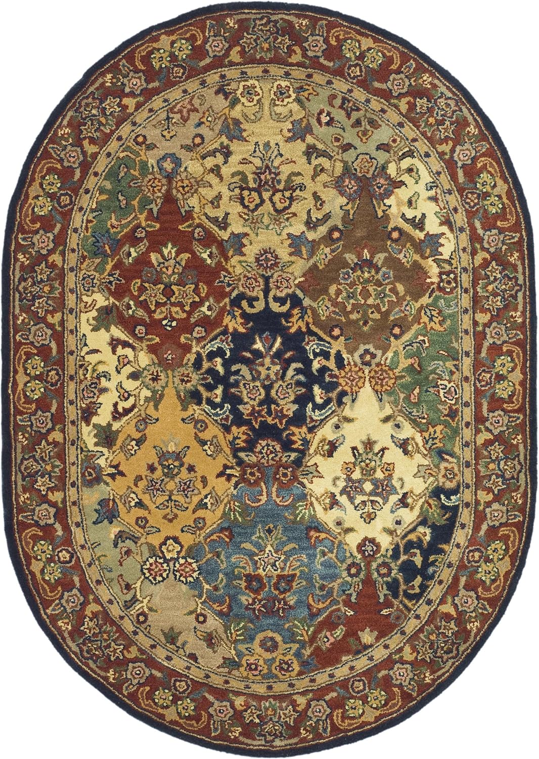 Safavieh Heritage Collection HG911A Handmade Traditional Oriental Multi and Burgundy Wool Oval Area Rug (7'6" x 9'6" Oval)