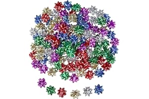 Iconikal 120-Count 1-Inch Mini Bows - Vibrant Foil Colored Bows in Purple, Green, Red, Gold, Silver, Blue - Great for Christmas Gift Wrapping, Crafts, and Decorations