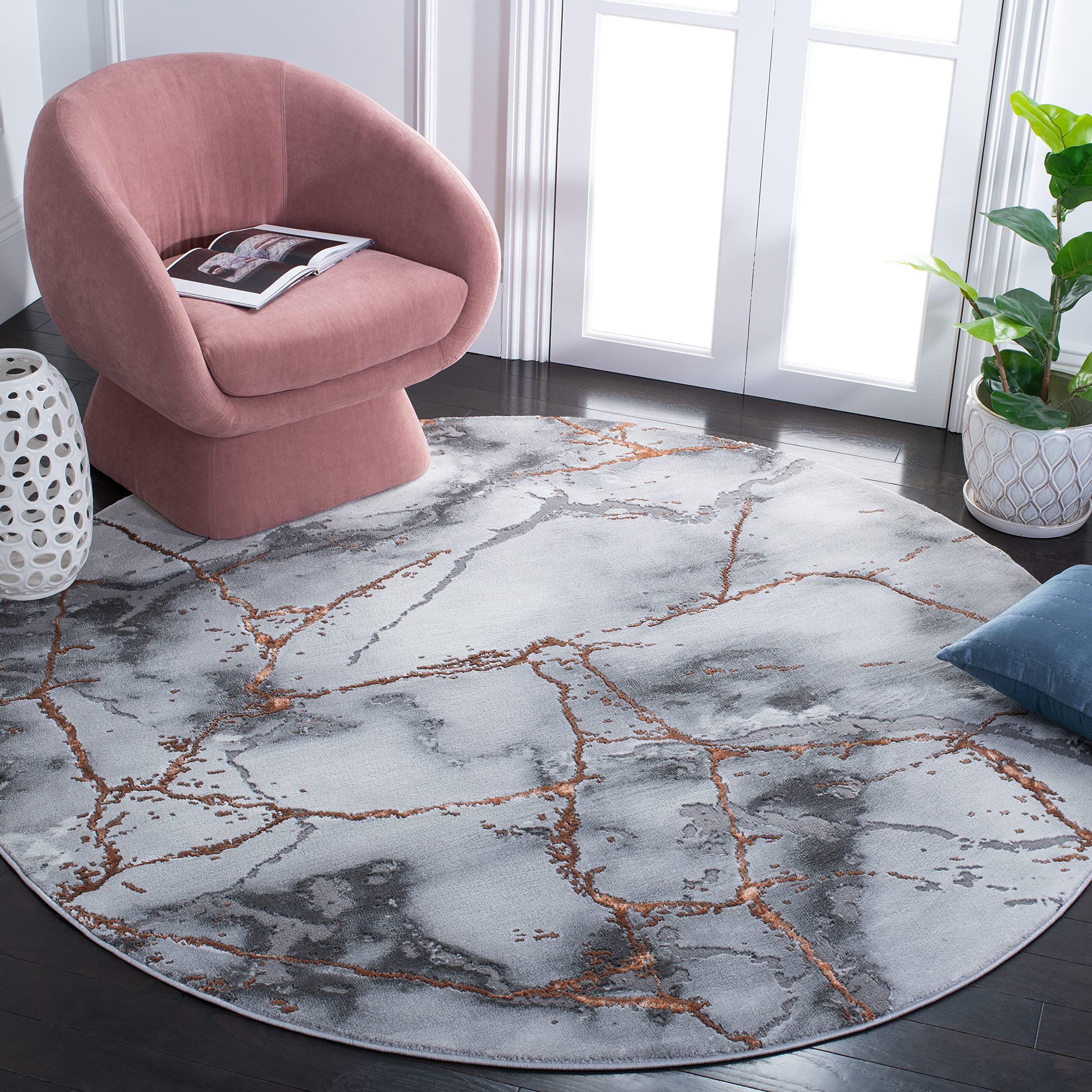 SAFAVIEH Craft Collection 10' Round Grey/Orange CFT877P Modern Abstract Non-Shedding Entryway Foyer Living Room Bedroom Kitchen Area Rug Image SAFAVIEH Craft Collection 10' Round Grey/Orange CFT877P Modern Abstract Non-Shedding Entryway Foyer Living Room Bedroom Kitchen Area Rug Image