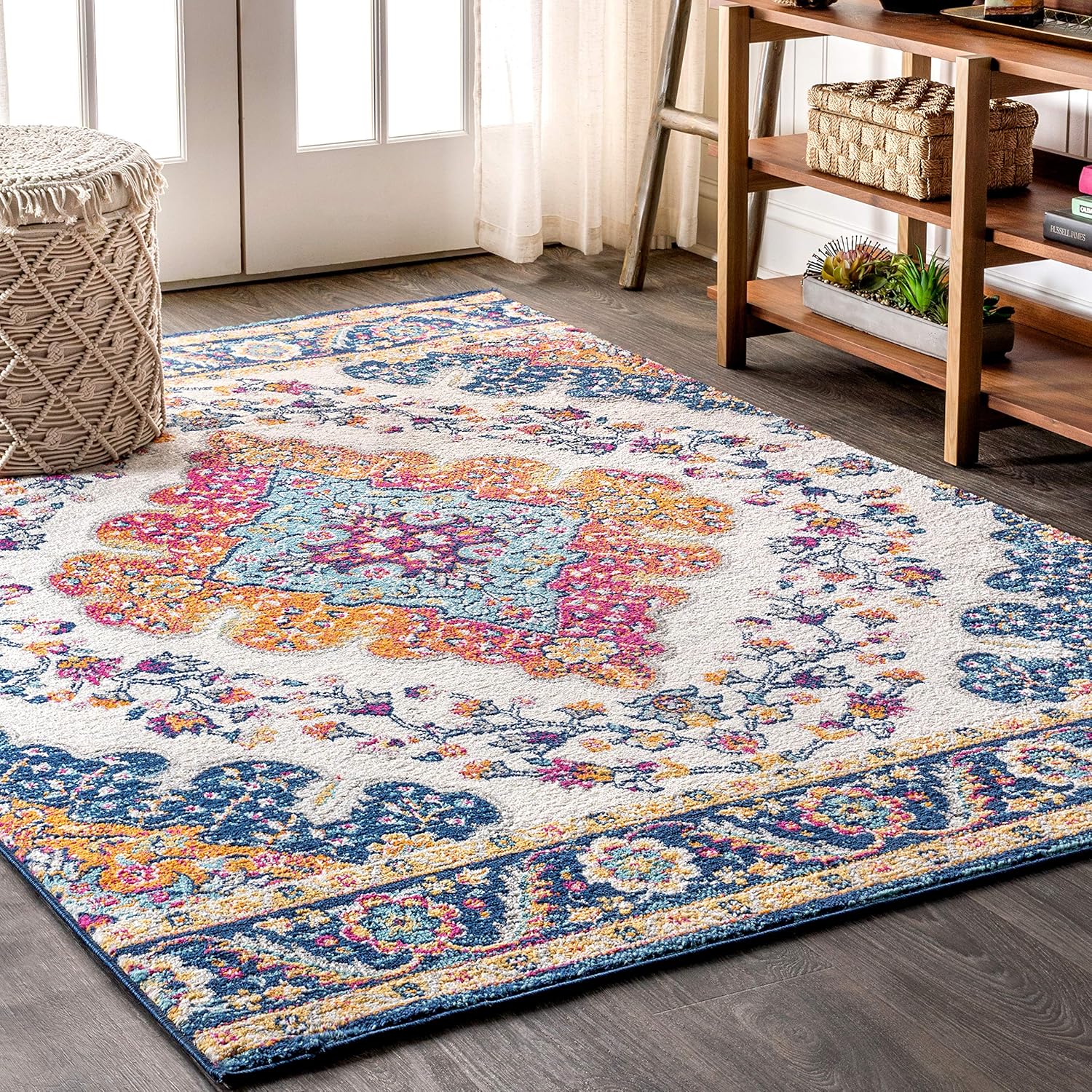 JONATHAN Y Bohemian FLAIR Boho Vintage Medallion Area Rug 3' x 5' Blue/Multi