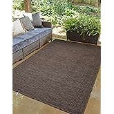 RUGGERRUGS Diana Textured Foldable Brown Indoor Outdoor Rug, 5x7, Weather Resistant, Easy Clean, UV Resistant, Modern Bordere