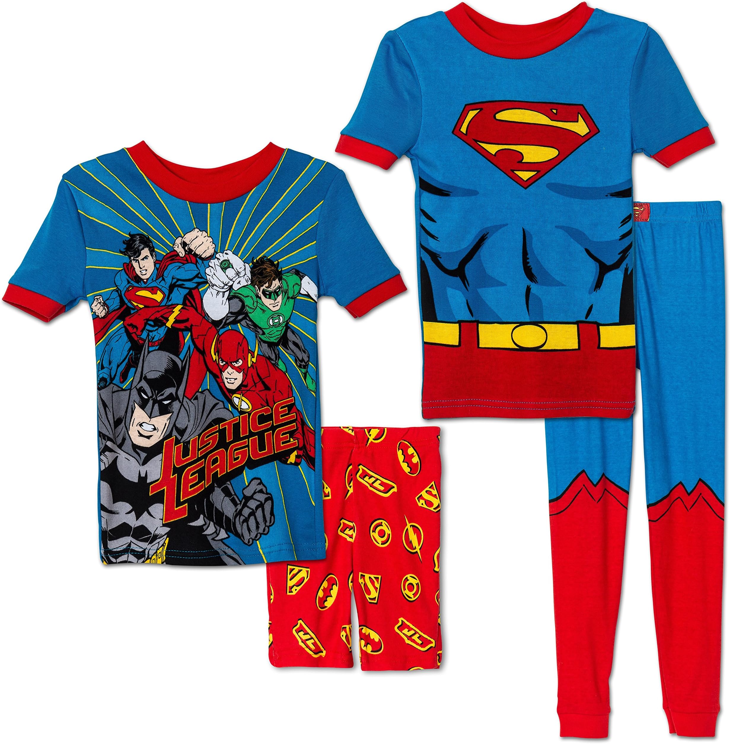 Boys 4 Piece Character Pajama Set-Batman,Spiderman,Transformers,Avengers (3T, Justice League)