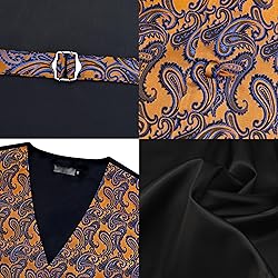 GUSLESON Mens Gold Royal Blue Paisley Suit Vest Tie