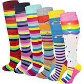 6 Pairs Women's Fancy Design Multi Colorful Patterned Knee High Socks