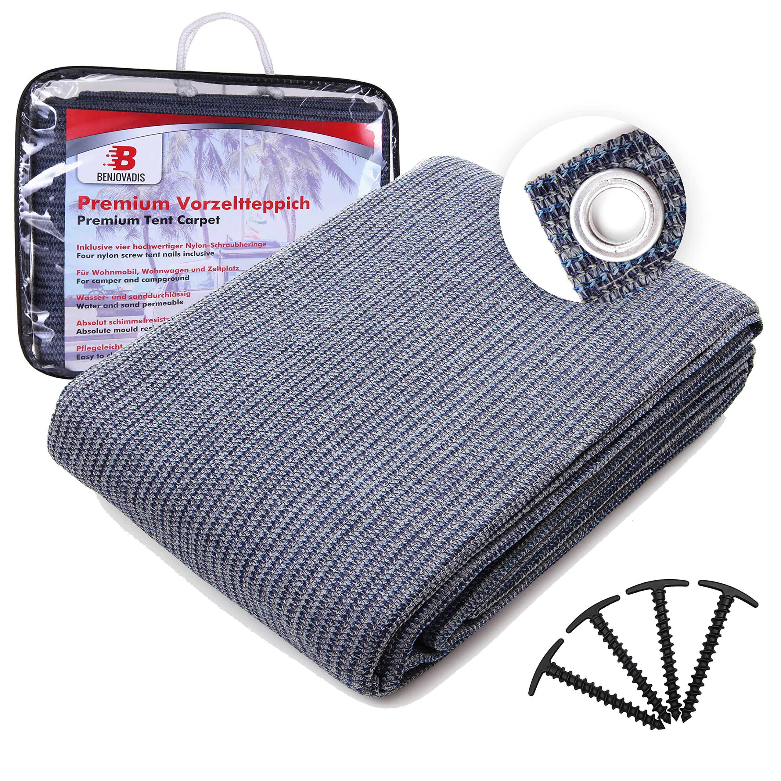 Benjovadis® Awning Carpet / Marquee Carpet - Water Permeable and Waterproof Outdoor Camping Mat - Perfect for Marquees, Camper Vans, Caravans and as Ground Sheet (Grey), grey, 250cm x 300cm