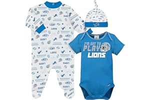 GERBER NFL Baby Boy Pack Footie Registry Gift 3 Piece Bodysuit Sleep n Play and Cap Set, Team Color, 0-3 Months US