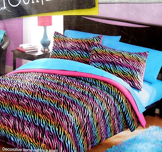 Amazon Com Your Zone Mink Rainbow Zebra Bedding Comforter Set