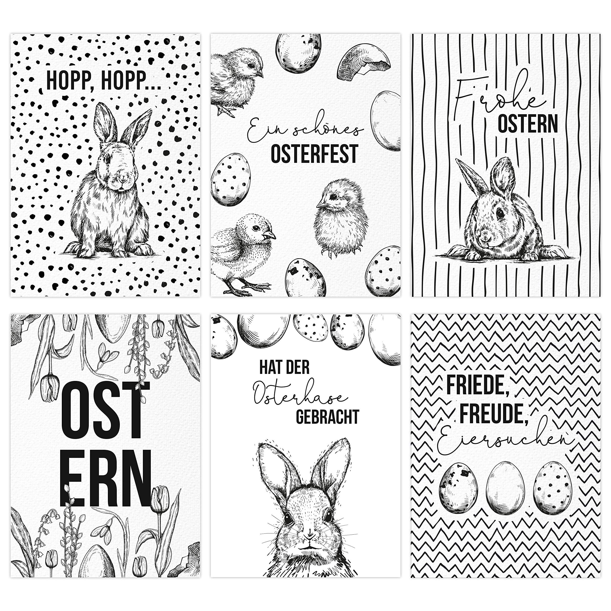 Papierdrachen 12 Easter cards to collect and send - lovingly designed postcard set black and white - greeting cards set 14 - Easter 2021