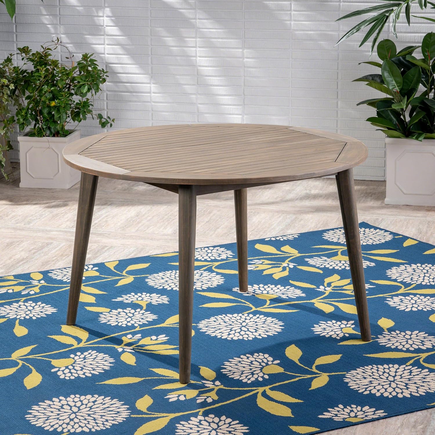 Christopher Knight Home 305154 Nick Outdoor Acacia Wood Round Dining Table, Gray Finish : Garden & Outdoor