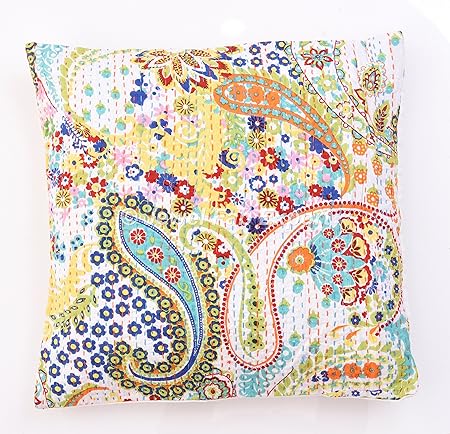 Jewel Fab Art Indian Paisley Print Kantha Cushion Cover Ikat