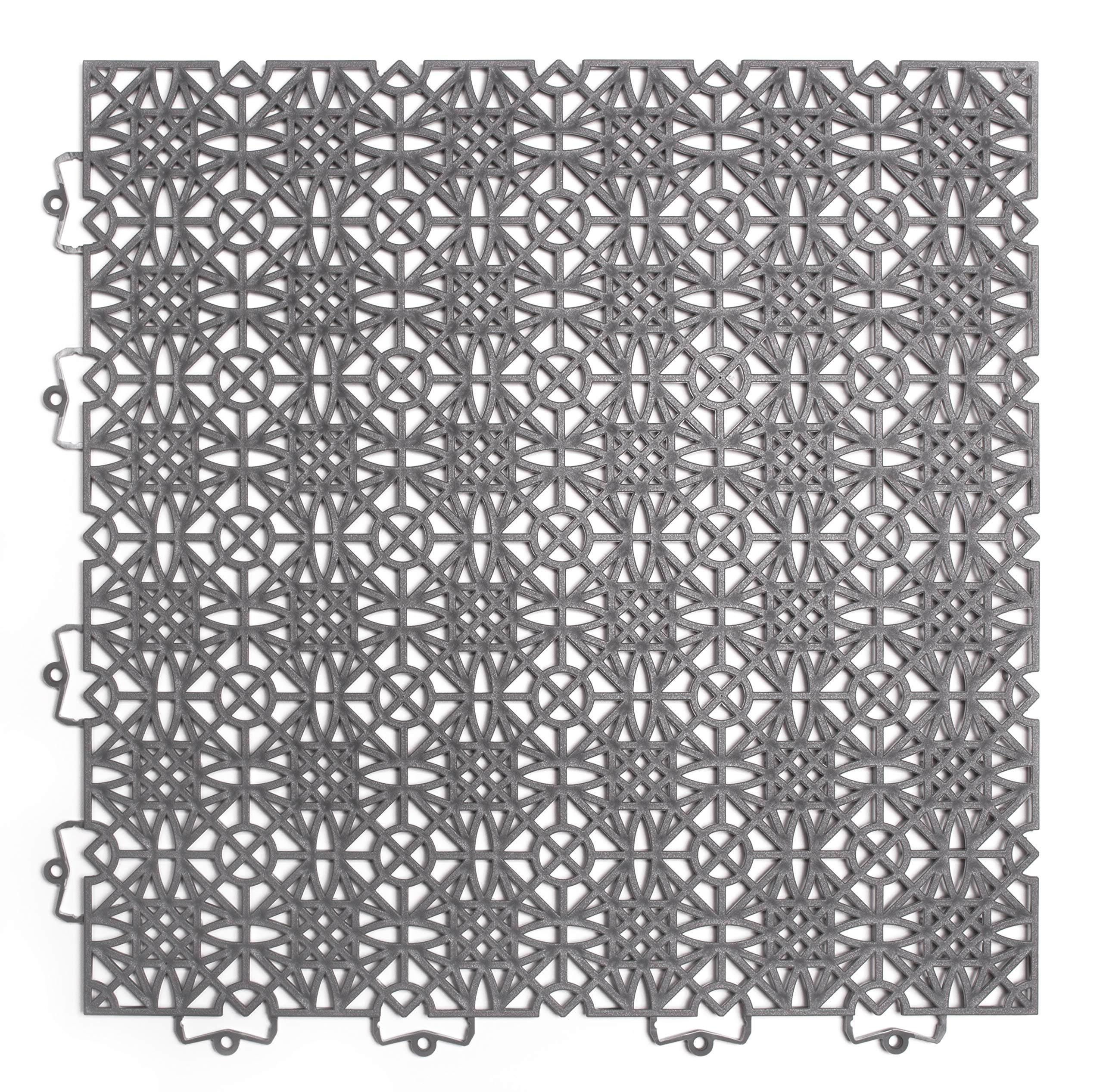 Andiamo Plastic Tiles - Set of 7, 38 x 38 CM, Dark Grey - 1 M², Click System, 5-Year Warranty, Water Drainage, Temperature Resistant (-30°C to +70°C), Antistatic, Ideal for Indoor/Outdoor Use